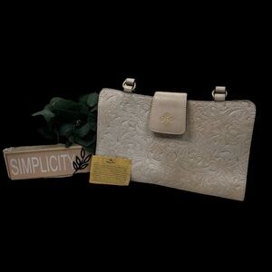 LOW START Patricia Nash Cream Embossed Leather Purse bag Inside is suede